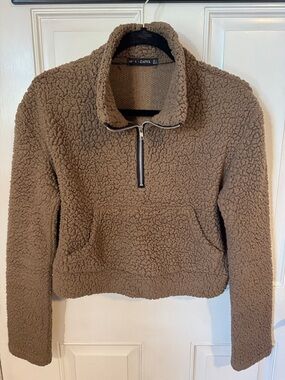 Zaful Taupe Brown Sherpa Half-Zip Teddy Jacket